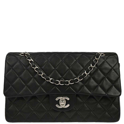 Chanel 2000-2002 Black Lambskin Medium Classic Double Flap Shoulder Bag