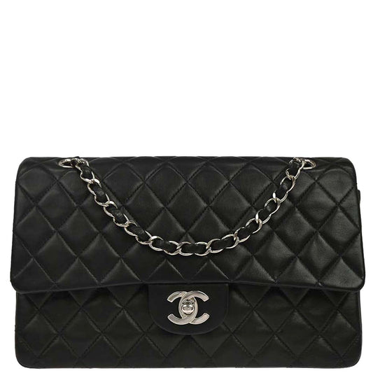 Chanel 2000-2002 Black Lambskin Medium Classic Double Flap Shoulder Bag