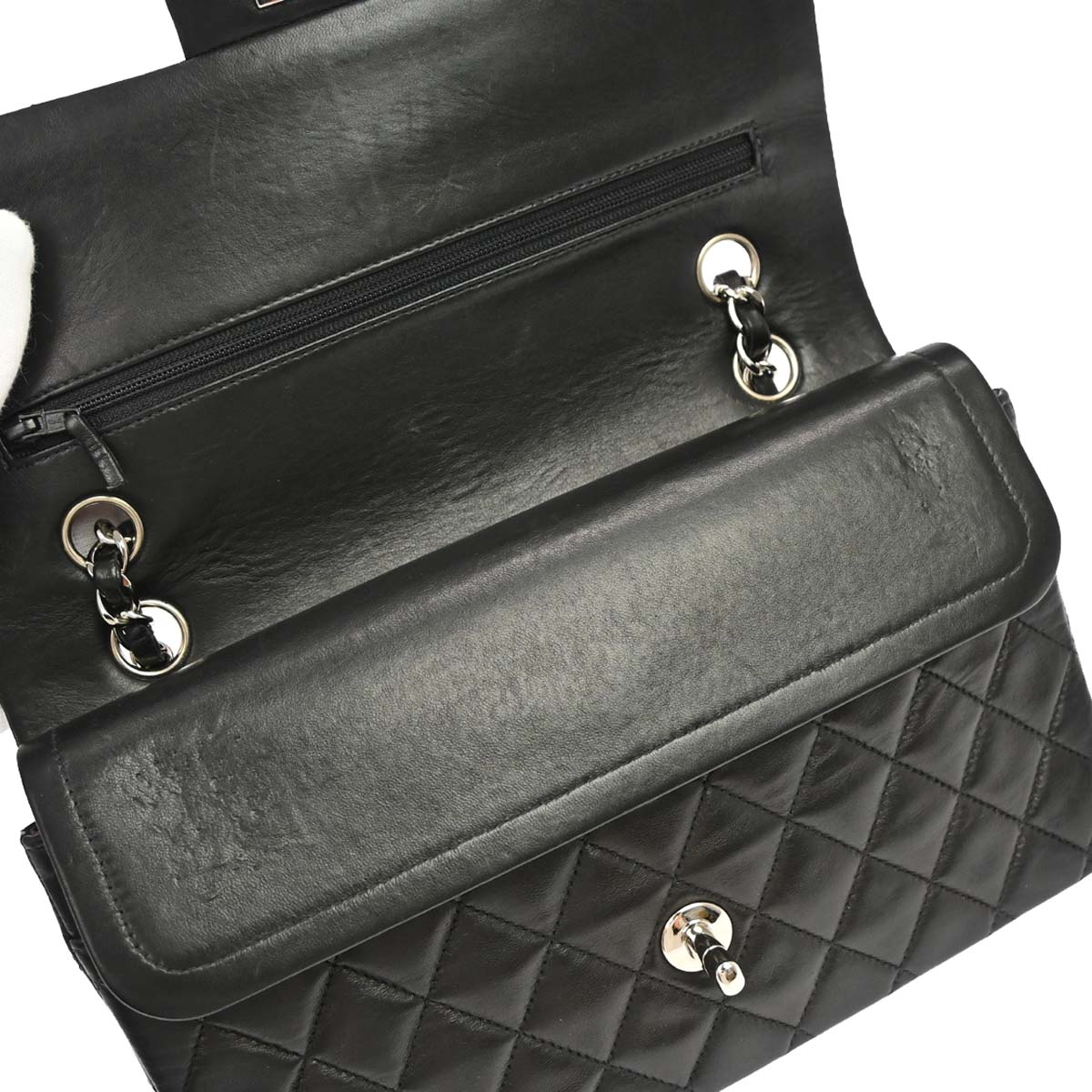 Chanel 2000-2002 Black Lambskin Medium Classic Double Flap Shoulder Bag