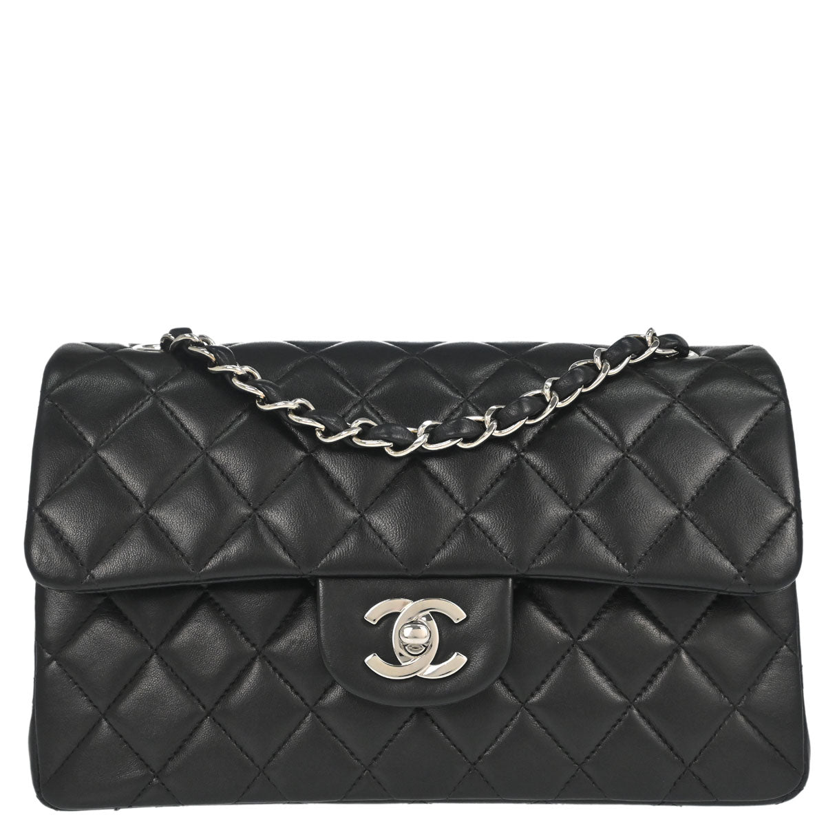 Chanel 1997-1999 Black Lambskin Small Classic Double Flap Shoulder Bag
