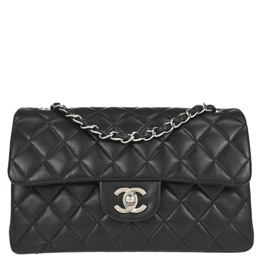 Chanel 1997-1999 Black Lambskin Small Classic Double Flap Shoulder Bag