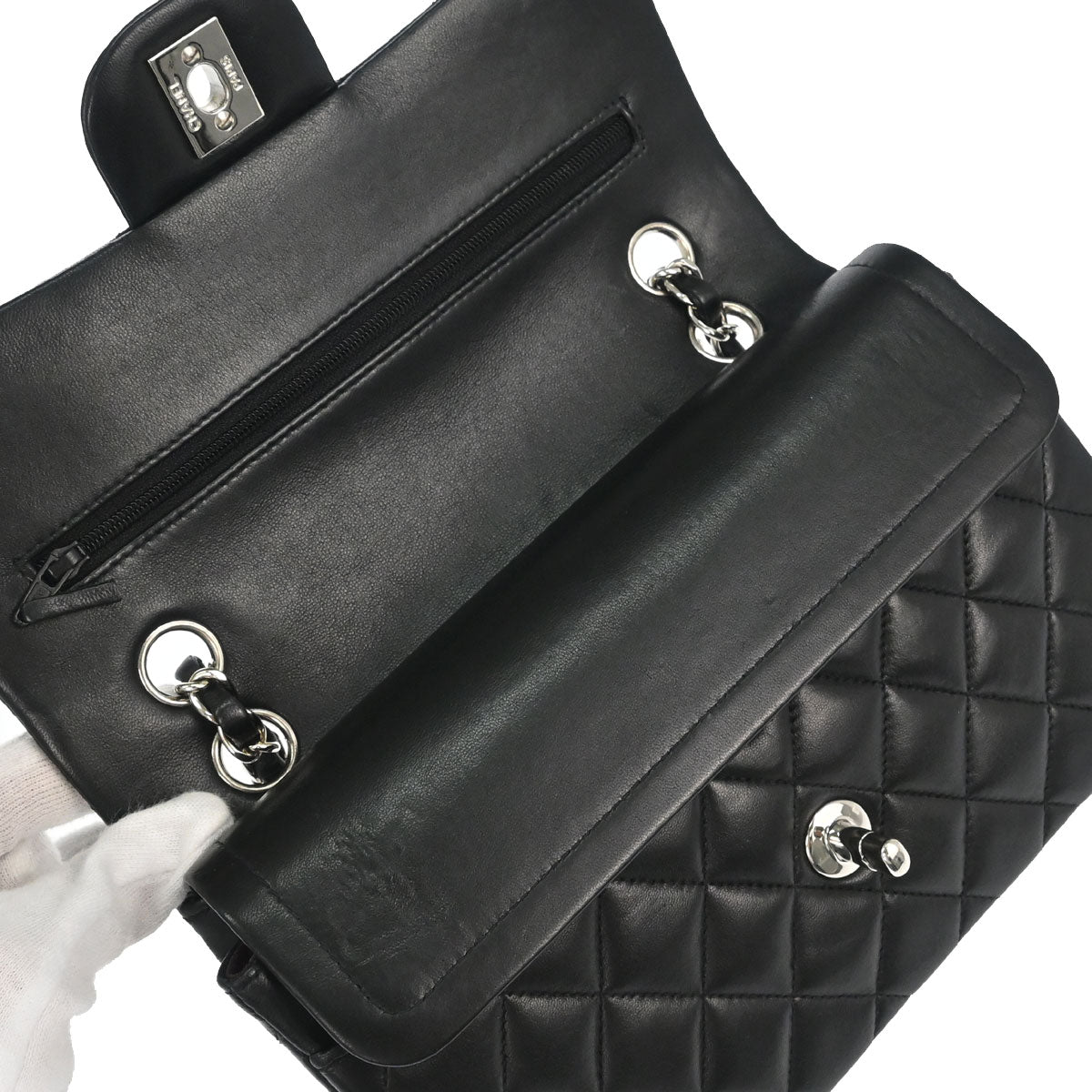 Chanel 1997-1999 Black Lambskin Small Classic Double Flap Shoulder Bag