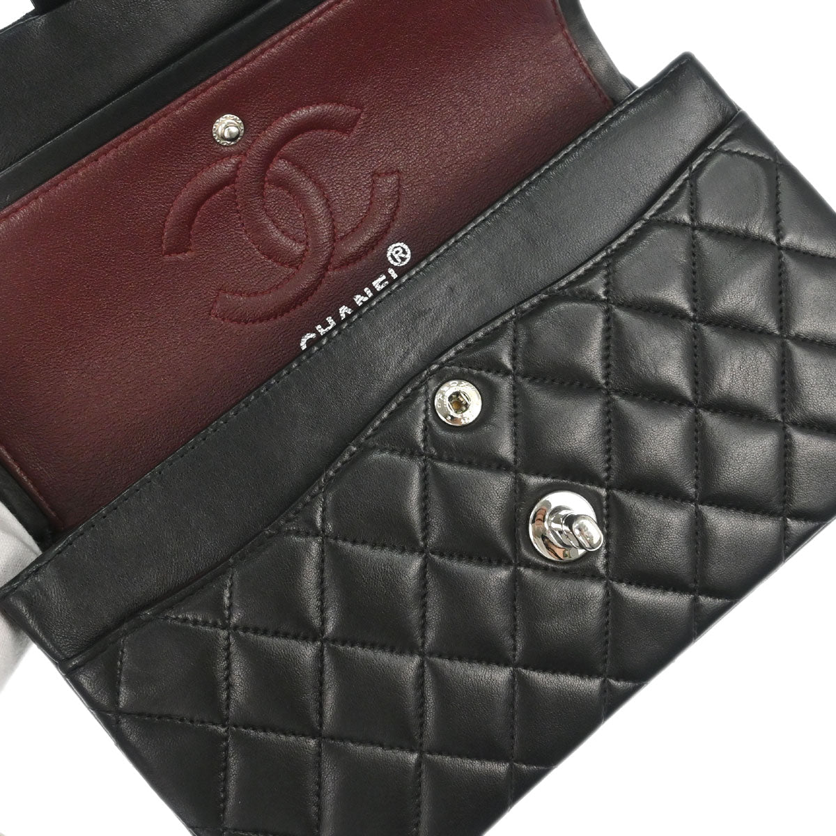 Chanel 1997-1999 Black Lambskin Small Classic Double Flap Shoulder Bag