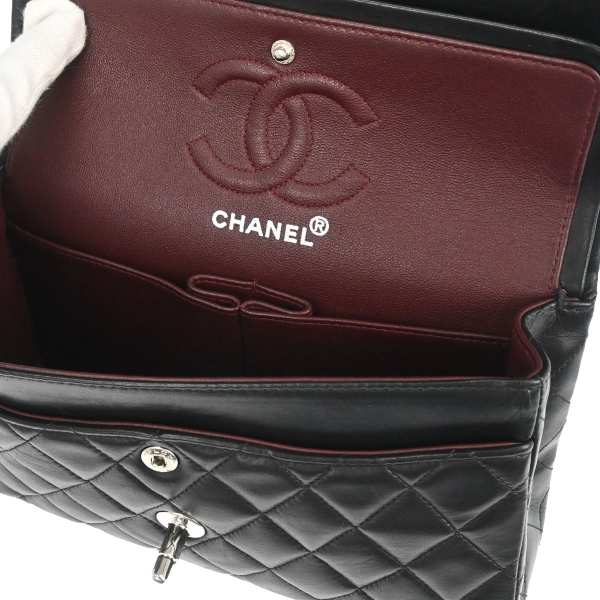 Chanel 1997-1999 Black Lambskin Small Classic Double Flap Shoulder Bag
