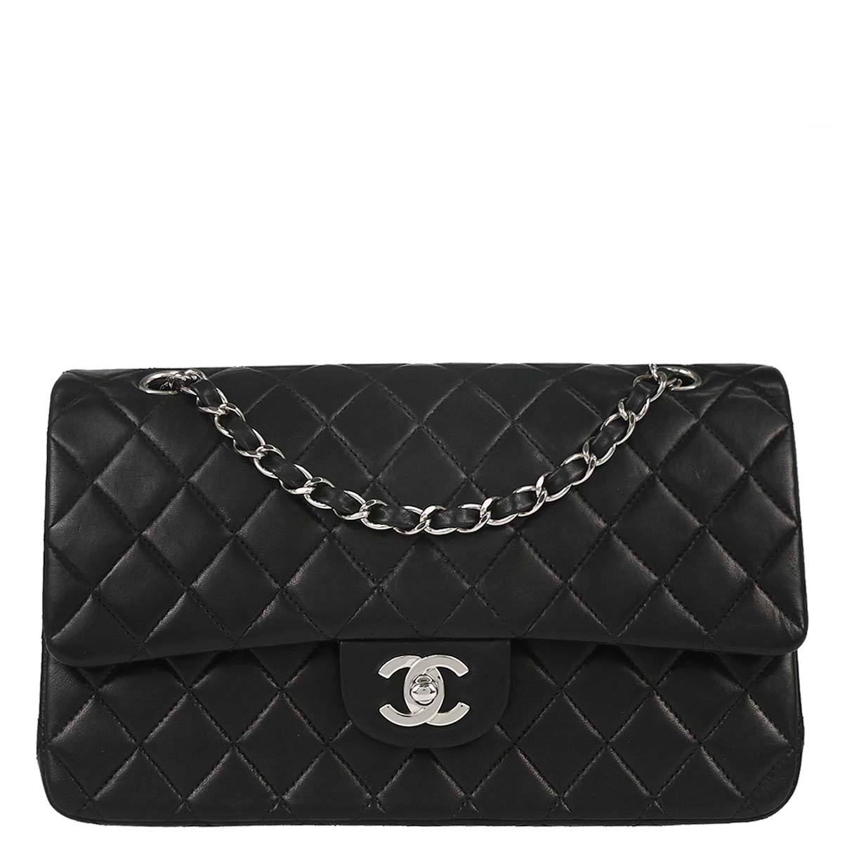 Chanel 2000-2002 Black Lambskin Medium Classic Double Flap Shoulder Bag