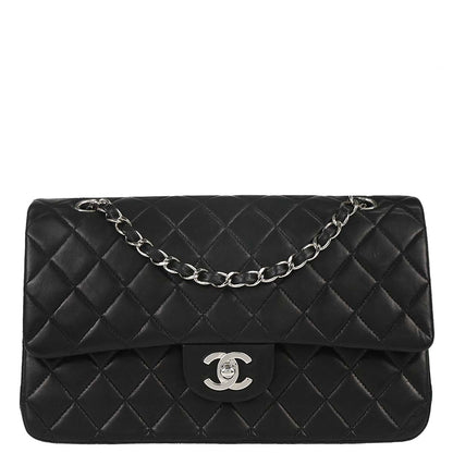 Chanel 2000-2002 Black Lambskin Medium Classic Double Flap Shoulder Bag