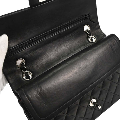 Chanel 2000-2002 Black Lambskin Medium Classic Double Flap Shoulder Bag