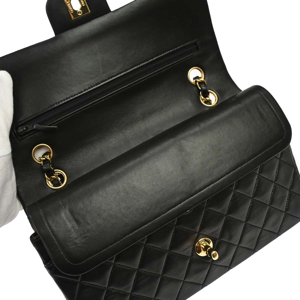 Chanel Black Lambskin Medium Classic Double Flap Shoulder Bag
