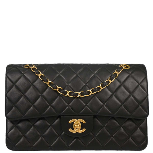 Chanel 1997-1999 Black Lambskin Medium Classic Double Flap Shoulder Bag