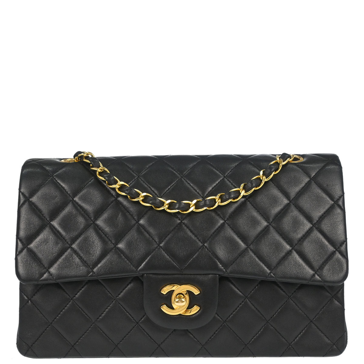 Chanel 1991-1994 Black Lambskin Medium Classic Double Flap Shoulder Bag