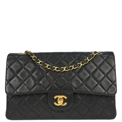 Chanel 1991-1994 Black Lambskin Medium Classic Double Flap Shoulder Bag