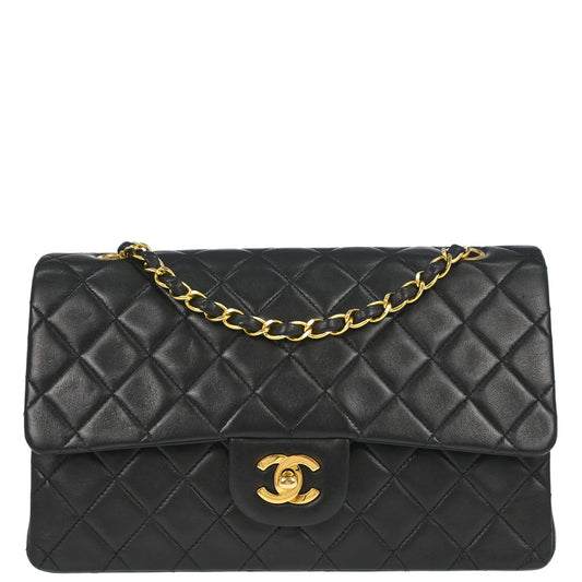 Chanel 1991-1994 Black Lambskin Medium Classic Double Flap Shoulder Bag