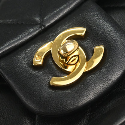 Chanel 1991-1994 Black Lambskin Medium Classic Double Flap Shoulder Bag