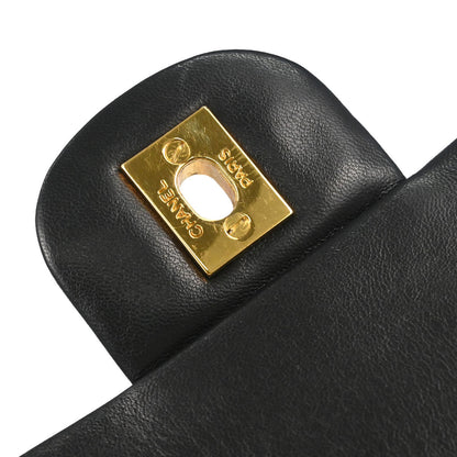 Chanel 1991-1994 Black Lambskin Medium Classic Double Flap Shoulder Bag