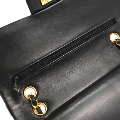 Chanel 1991-1994 Black Lambskin Medium Classic Double Flap Shoulder Bag