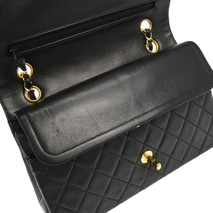Chanel 1991-1994 Black Lambskin Medium Classic Double Flap Shoulder Bag