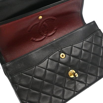 Chanel 1991-1994 Black Lambskin Medium Classic Double Flap Shoulder Bag