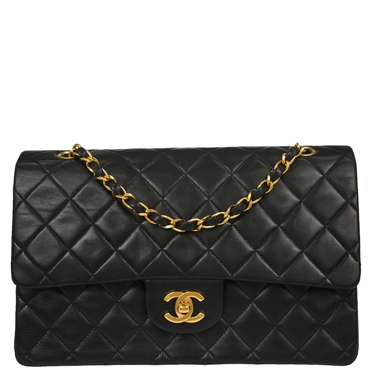 Chanel 1994-1996 Black Lambskin Medium Classic Double Flap Shoulder Bag