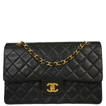 Chanel 1994-1996 Black Lambskin Medium Classic Double Flap Shoulder Bag