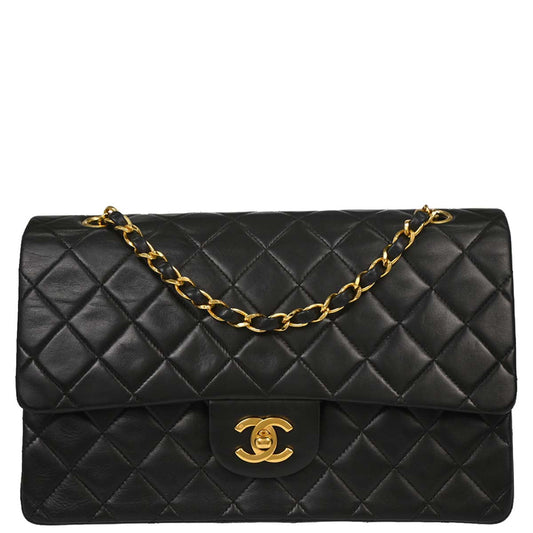 Chanel 1994-1996 Black Lambskin Medium Classic Double Flap Shoulder Bag