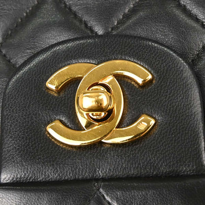 Chanel 1994-1996 Black Lambskin Medium Classic Double Flap Shoulder Bag