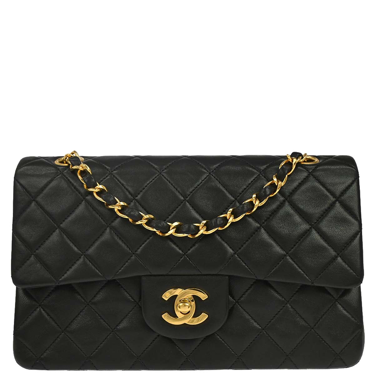 Chanel 1996-1997 Black Lambskin Small Classic Double Flap Shoulder Bag