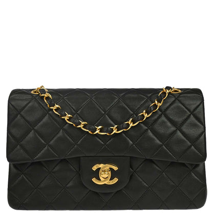 Chanel 1996-1997 Black Lambskin Small Classic Double Flap Shoulder Bag