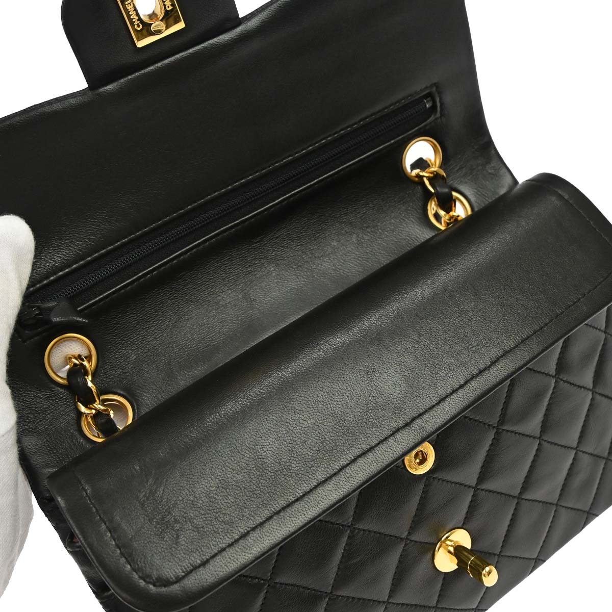 Chanel 1996-1997 Black Lambskin Small Classic Double Flap Shoulder Bag