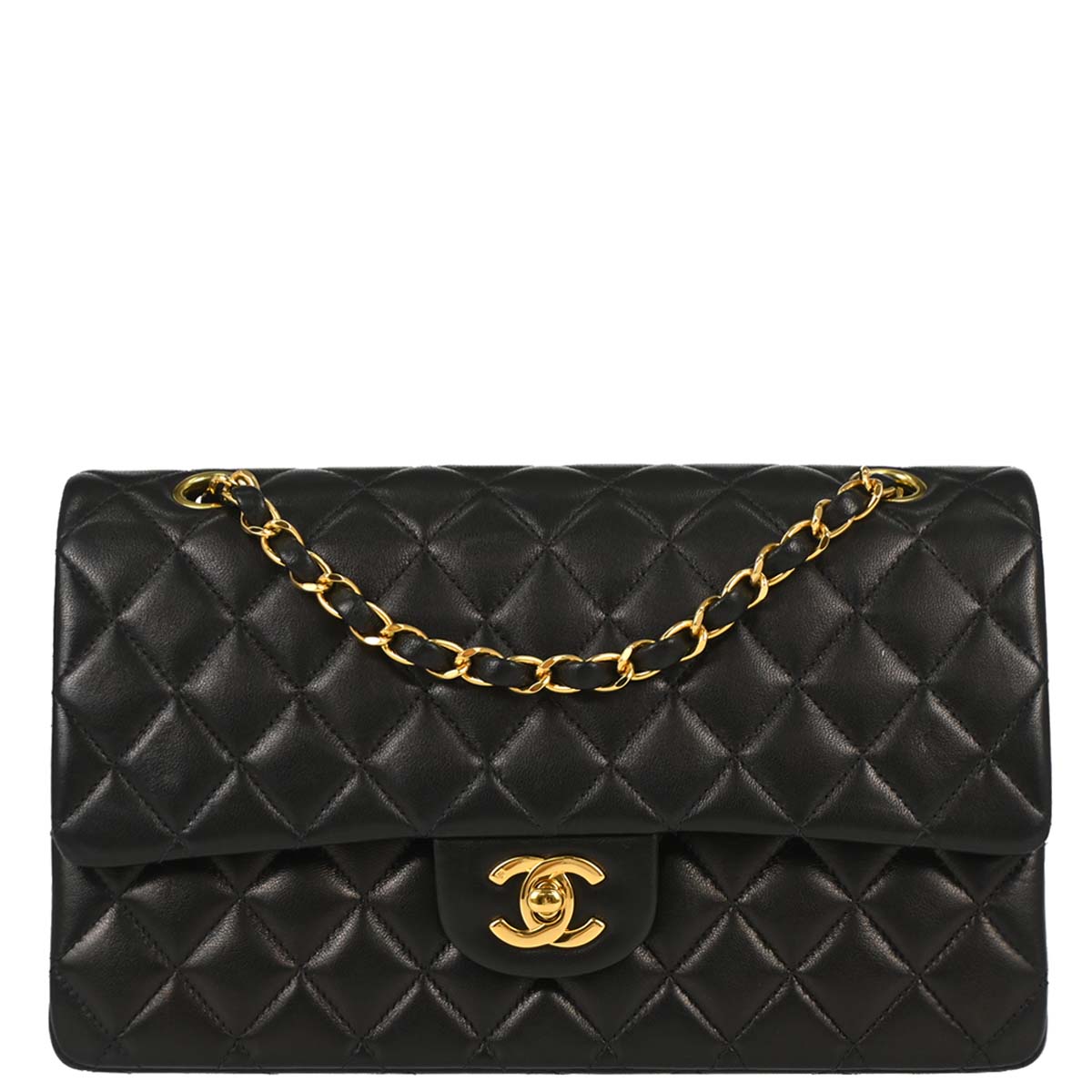 Chanel 1997-1999 Black Lambskin Medium Classic Double Flap Shoulder Bag
