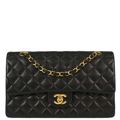 Chanel 1997-1999 Black Lambskin Medium Classic Double Flap Shoulder Bag