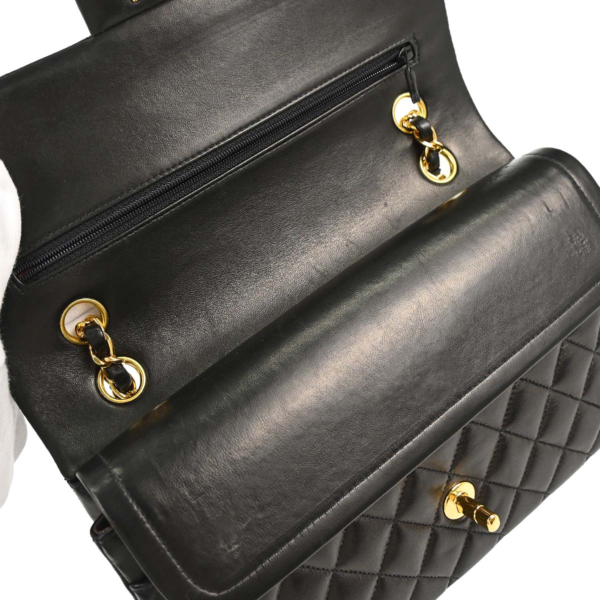 Chanel 1997-1999 Black Lambskin Medium Classic Double Flap Shoulder Bag