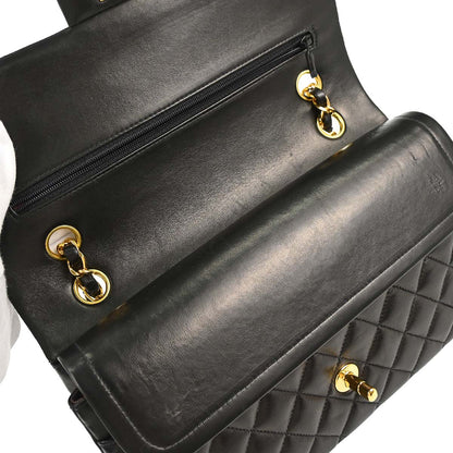 Chanel 1997-1999 Black Lambskin Medium Classic Double Flap Shoulder Bag