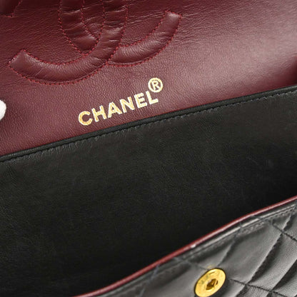 Chanel 1997-1999 Black Lambskin Medium Classic Double Flap Shoulder Bag
