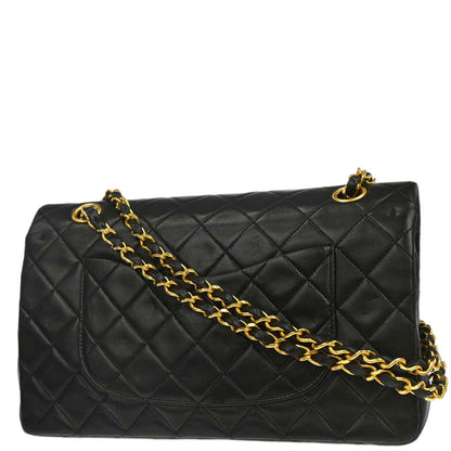Chanel 1989-1991 Black Lambskin Medium Classic Double Flap Shoulder Bag