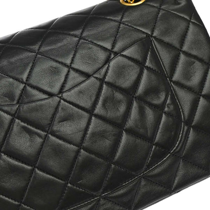 Chanel 1989-1991 Black Lambskin Medium Classic Double Flap Shoulder Bag