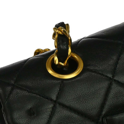 Chanel 1989-1991 Black Lambskin Medium Classic Double Flap Shoulder Bag