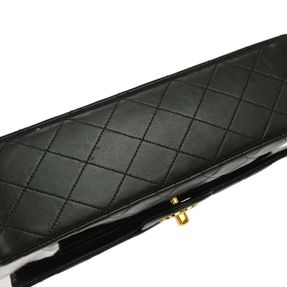 Chanel 1989-1991 Black Lambskin Medium Classic Double Flap Shoulder Bag