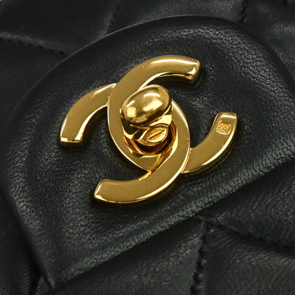 Chanel 1989-1991 Black Lambskin Medium Classic Double Flap Shoulder Bag