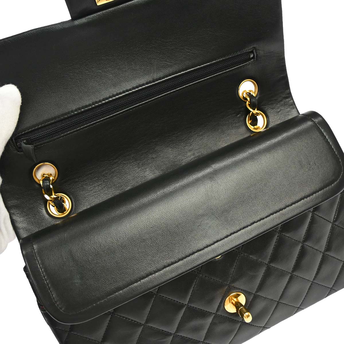 Chanel 1989-1991 Black Lambskin Medium Classic Double Flap Shoulder Bag