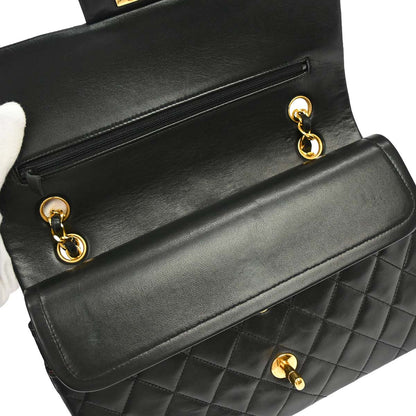 Chanel 1989-1991 Black Lambskin Medium Classic Double Flap Shoulder Bag