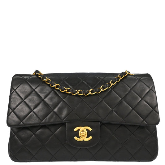 Chanel 1994-1996 Black Lambskin Medium Classic Double Flap Shoulder Bag