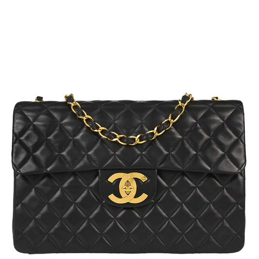 Chanel 1994-1996 Black Lambskin Maxi Classic Flap Shoulder Bag