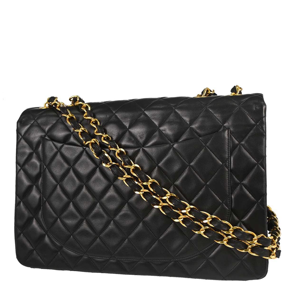 Chanel 1994-1996 Black Lambskin Maxi Classic Flap Shoulder Bag
