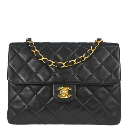 Chanel 1991-1994 Black Lambskin Classic Square Flap Shoulder Bag 20