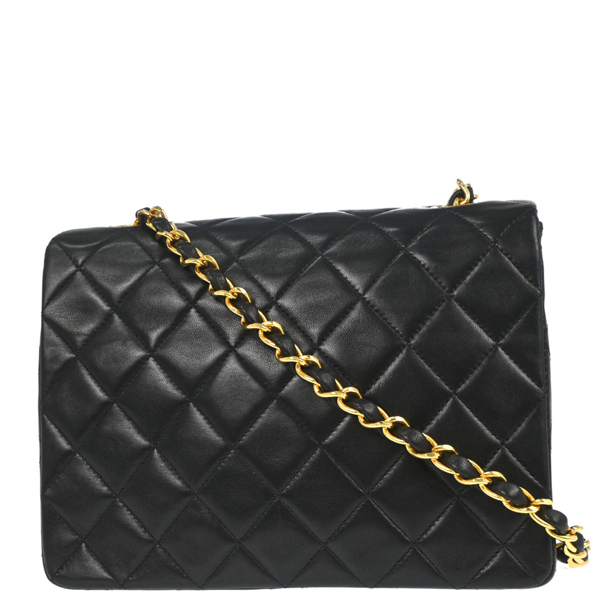 Chanel 1991-1994 Black Lambskin Classic Square Flap Shoulder Bag 20