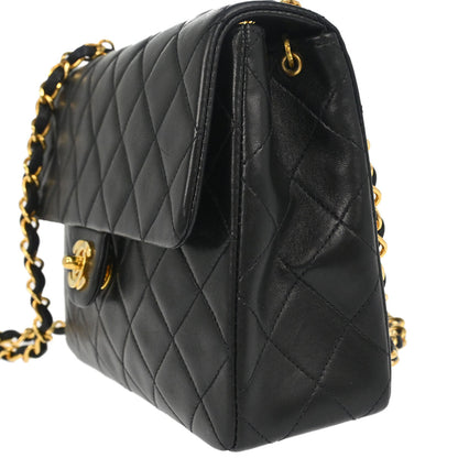 Chanel 1991-1994 Black Lambskin Classic Square Flap Shoulder Bag 20