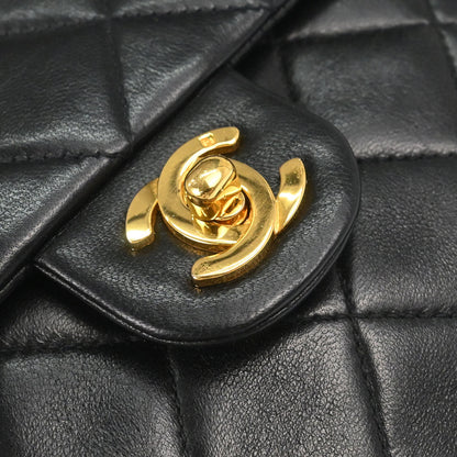 Chanel 1991-1994 Black Lambskin Classic Square Flap Shoulder Bag 20