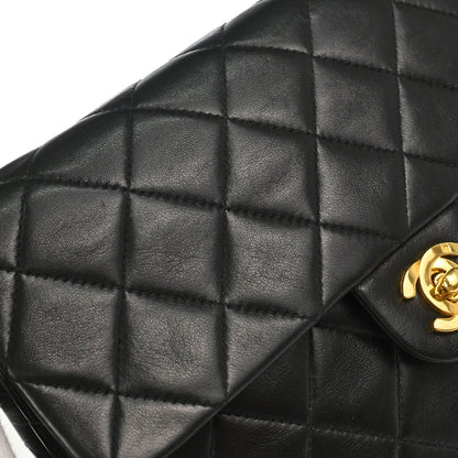Chanel 1991-1994 Black Lambskin Classic Square Flap Shoulder Bag 20