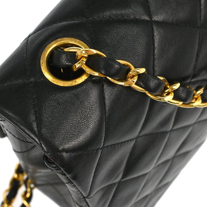 Chanel 1991-1994 Black Lambskin Classic Square Flap Shoulder Bag 20