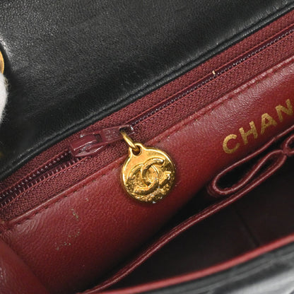 Chanel 1991-1994 Black Lambskin Classic Square Flap Shoulder Bag 20